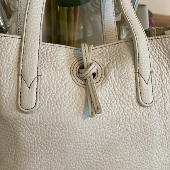 Vintage J.Crew White Pebbled Leather Hobo/Tote Bag - Picture 4 of 12